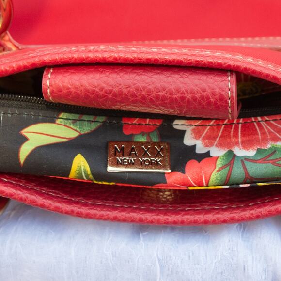 Vintage Y2K Purse MAXX NEW YORK Red Canvas Leather Tote Shoulder Bag Handbag - Picture 12 of 13